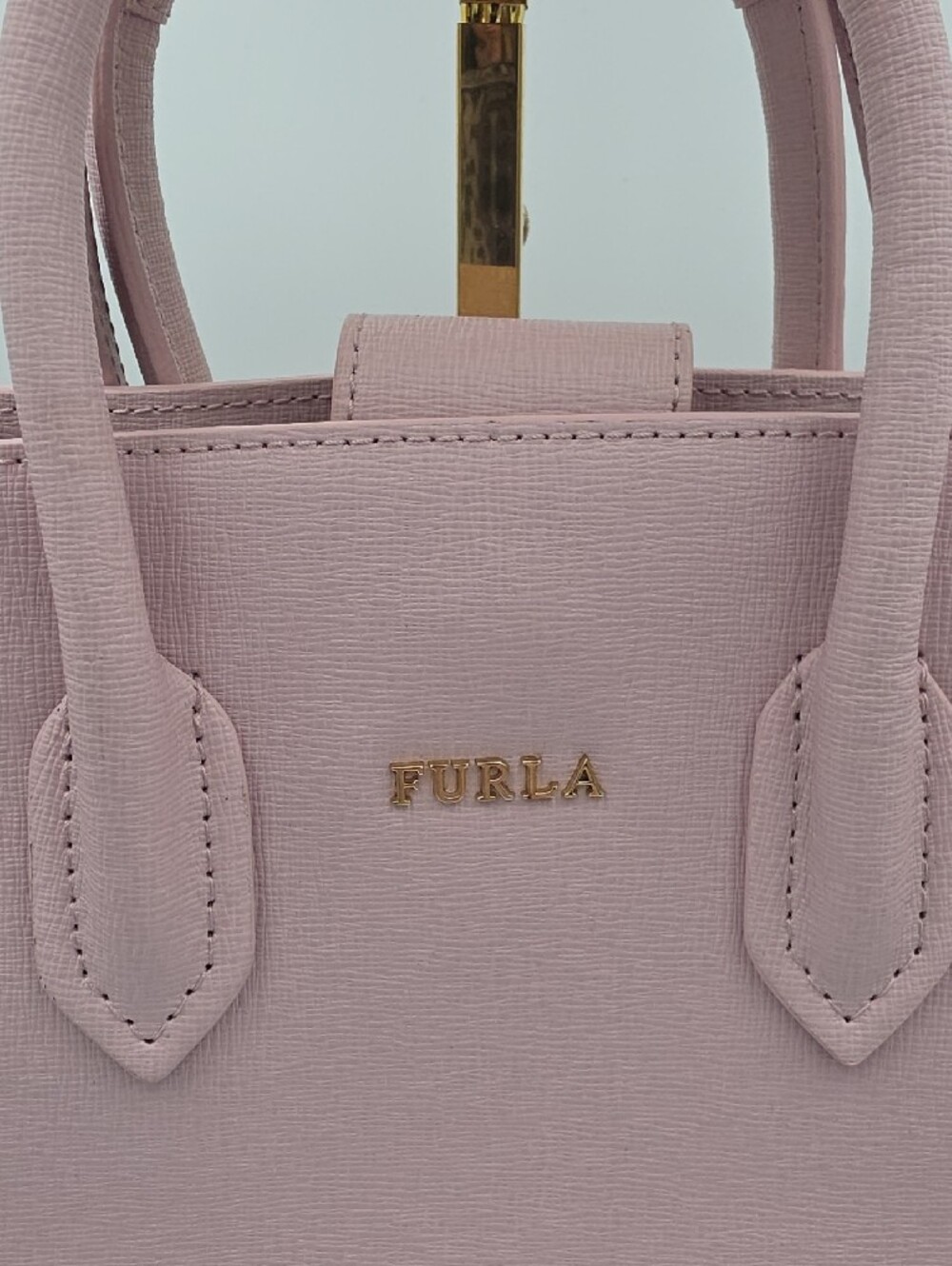 Furla Light Baby Pink Saffiano Small Satchel W Top Handles Gold Hardware (EUC)๐ - Picture 3 of 11